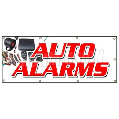 Signmission AUTO ALARMS BANNER SIGN installation power locks windows audio repairs B-96 Auto Alarms